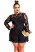 Black Plus Size Long Sleeve Lace Romper
